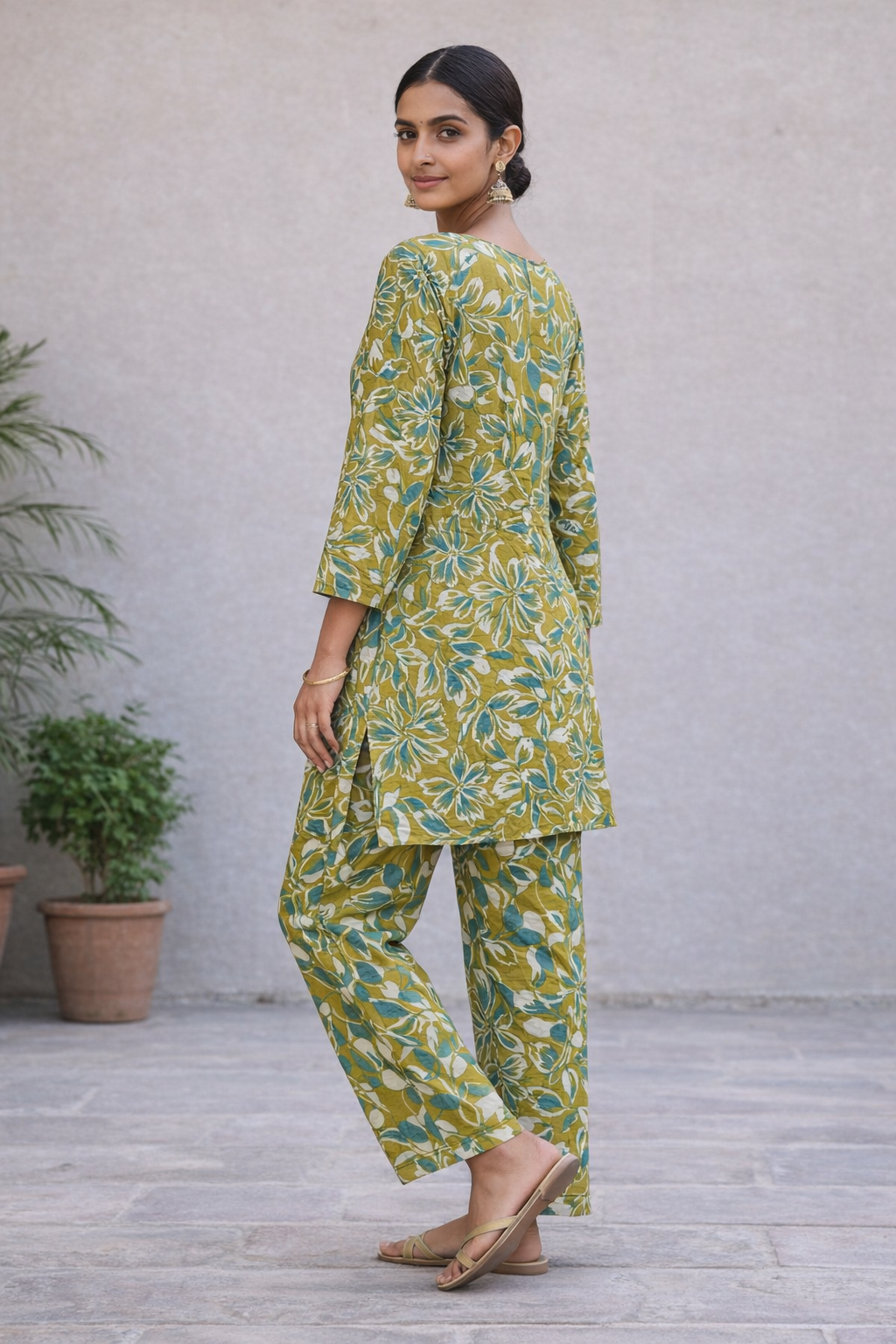 Alternative view of Olive Bloom – Contemporary Floral Co-Ord Set