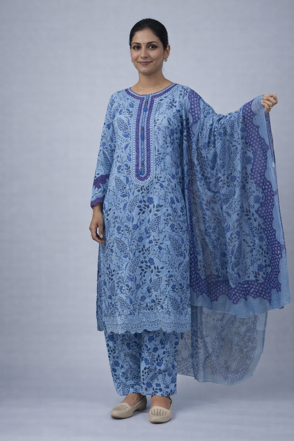 Alternative view of Graceful Sky Blue Floral 3-Piece Suit