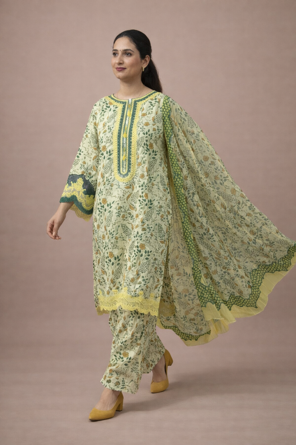 Elegant Pistachio Green Floral 3-Piece Suit