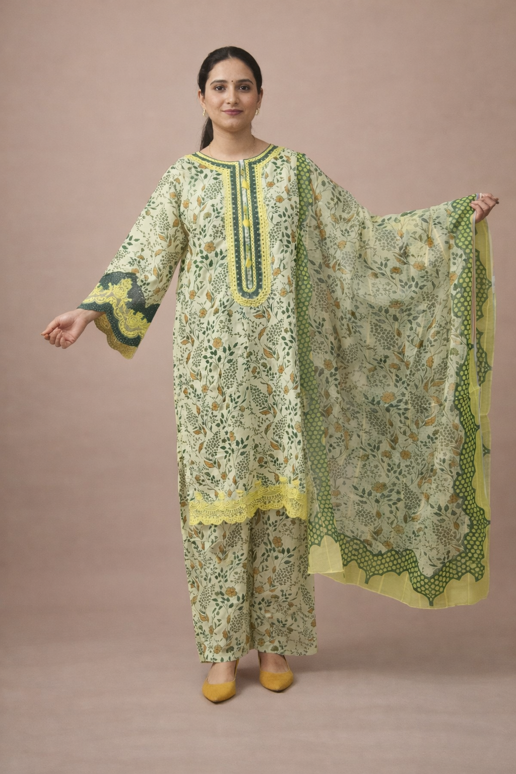 Alternative view of Elegant Pistachio Green Floral 3-Piece Suit