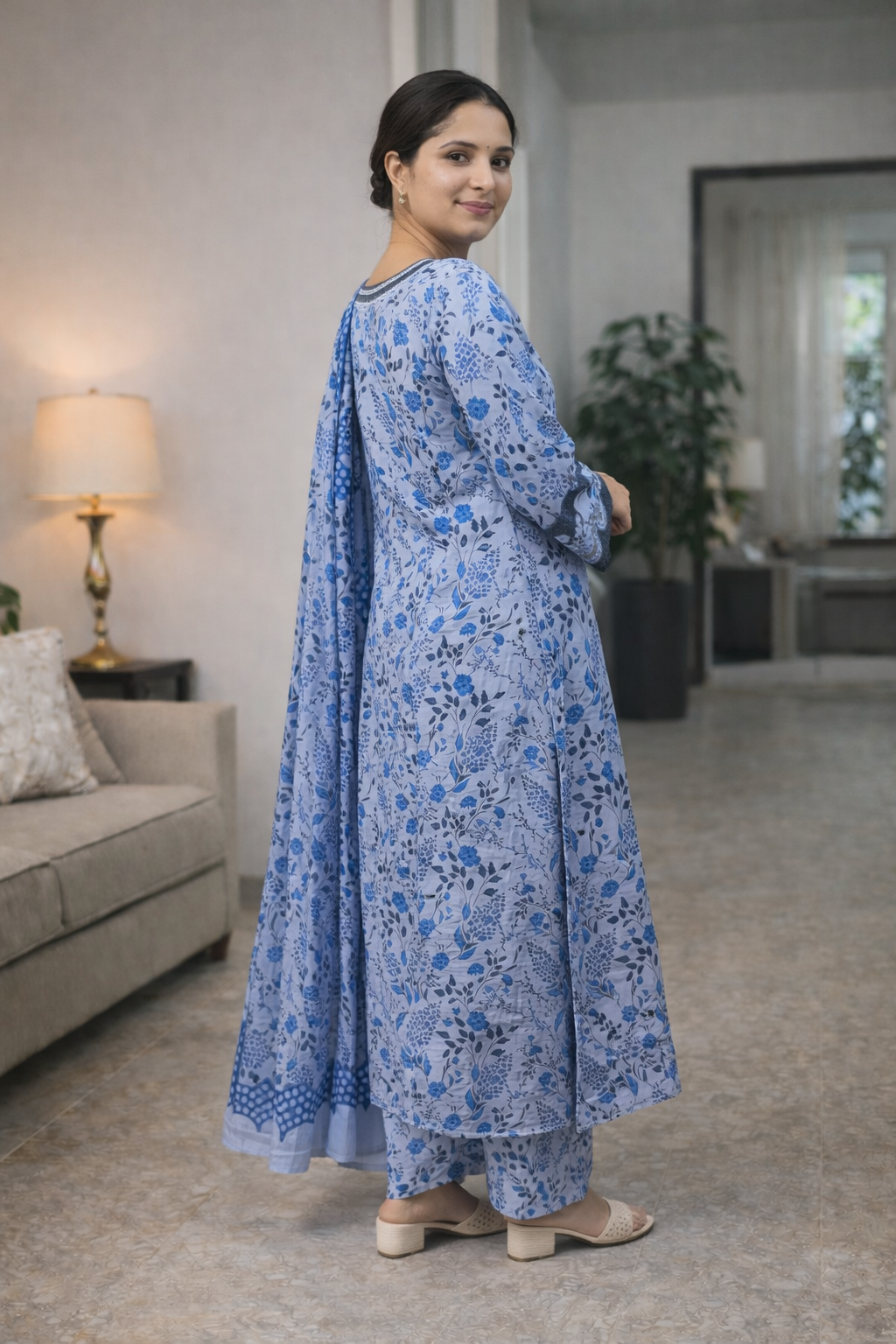 Elegant Powder Blue Floral 3-Piece Suit - Image 4