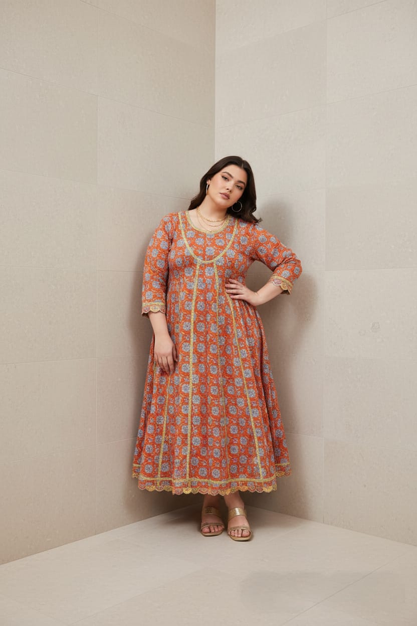 Alternative view of Rust Royale – Festive Floral Frock Set